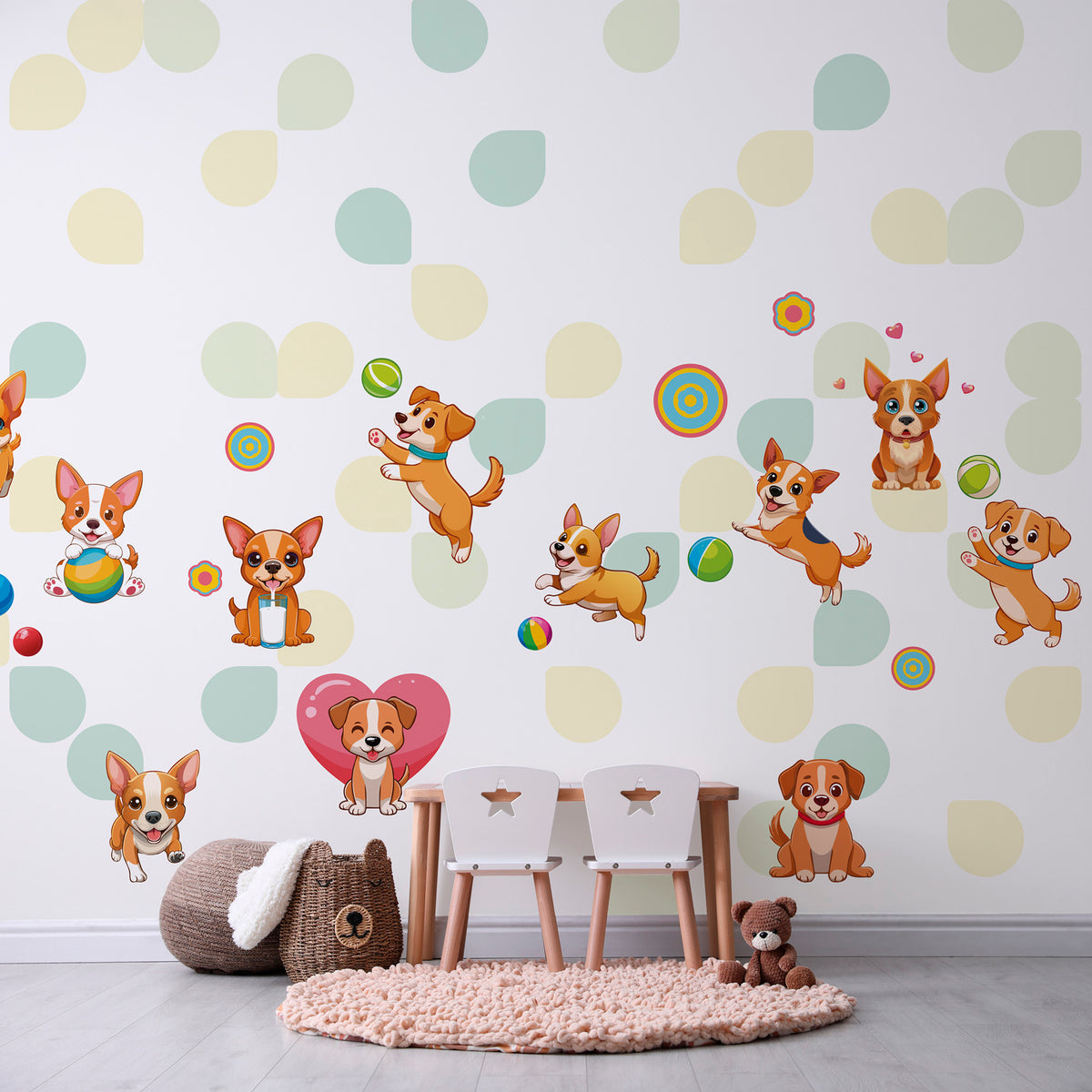 Papier peint panoramique -  Petits chiens coquins