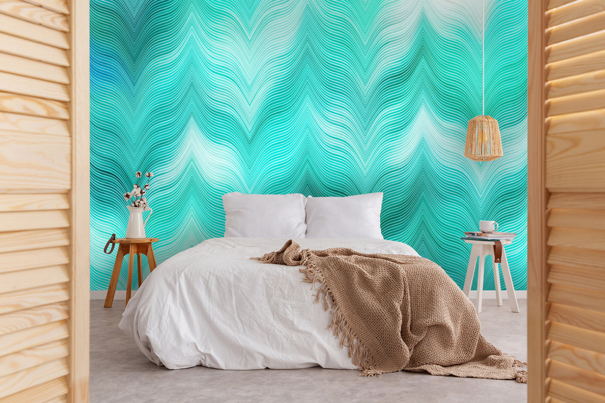 Papier peint panoramique Emerald Blue Waves