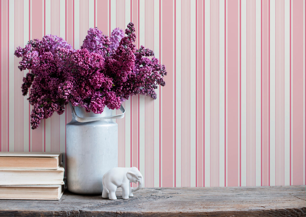 Papier peint à rayures Izia - Rose pop