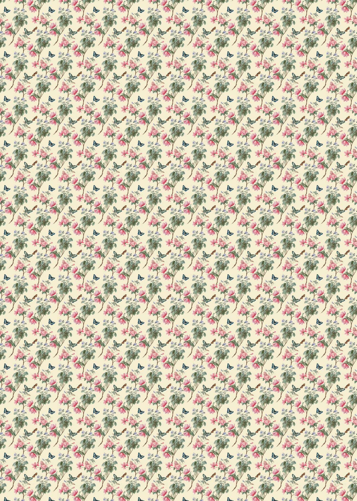 Papier peint -  Fleurs et papillons