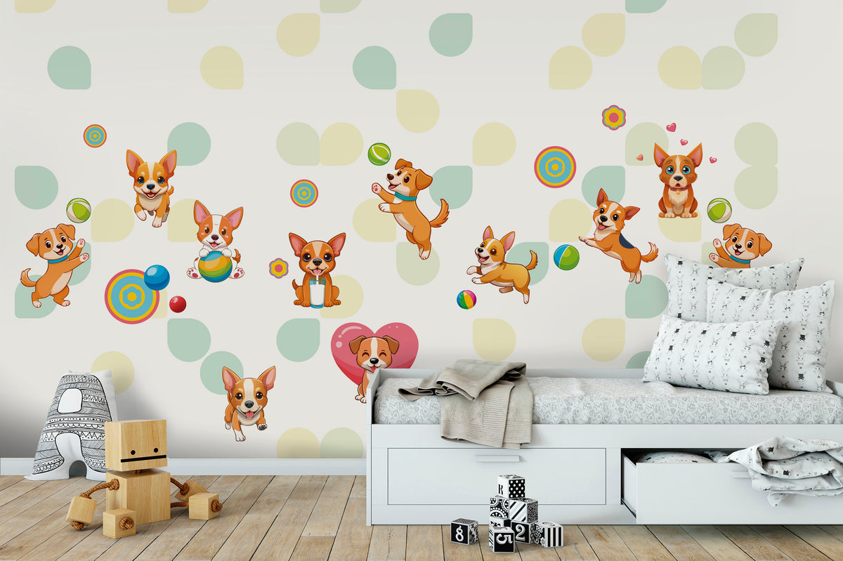 Papier peint panoramique -  Petits chiens coquins