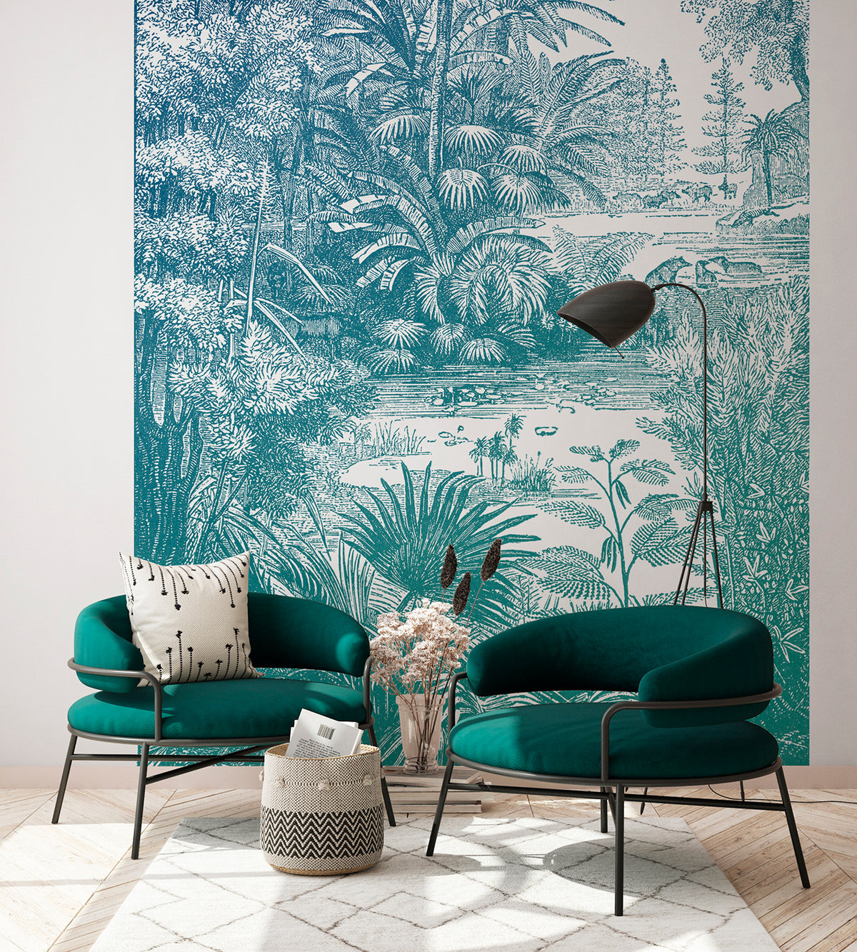 Papier peint panoramique Araucaria - Bleu Vert