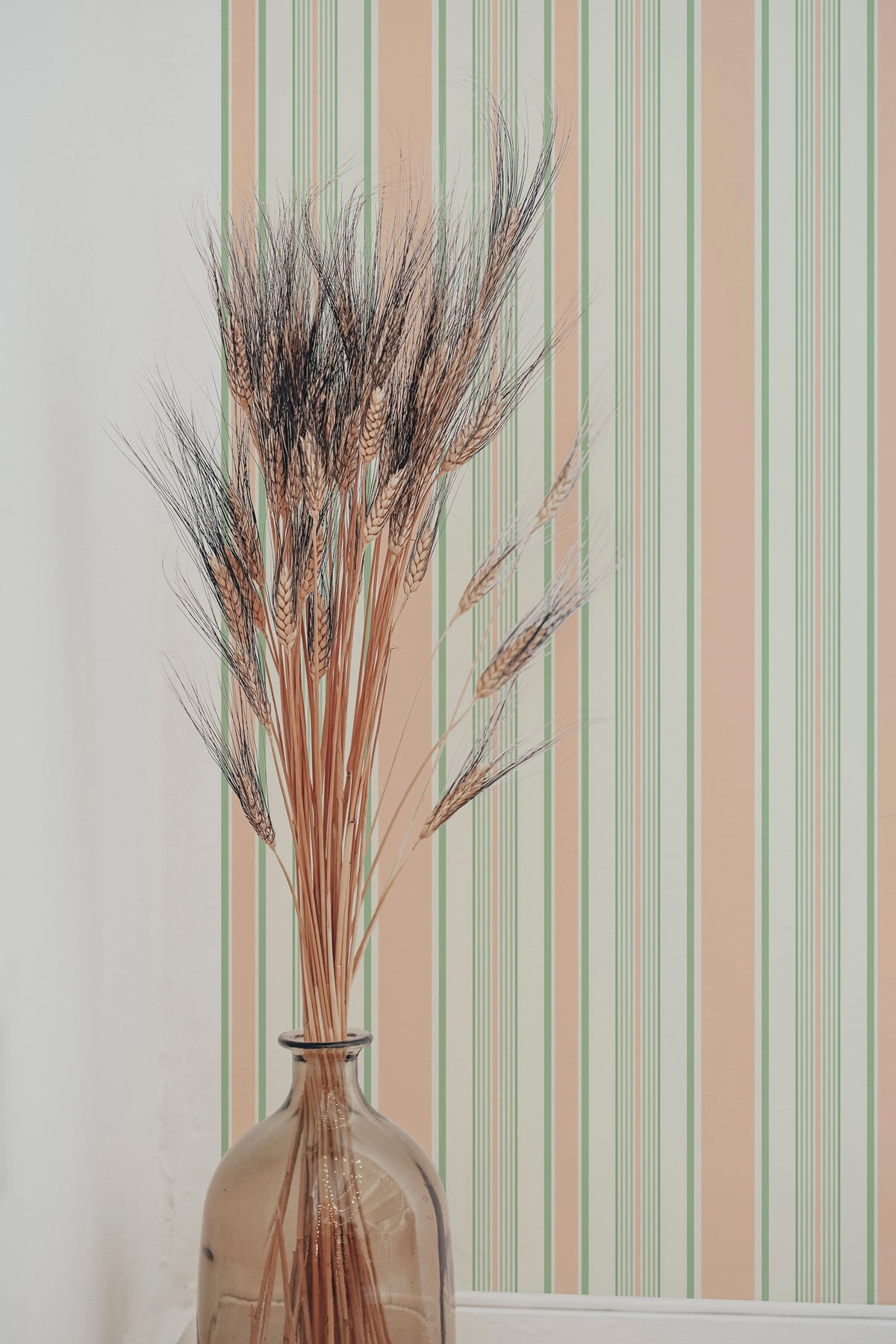 Papier peint à rayures Lilou - Rose vert