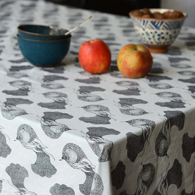 Tablecloth and 4 matching napkins, 28 blue-grey
