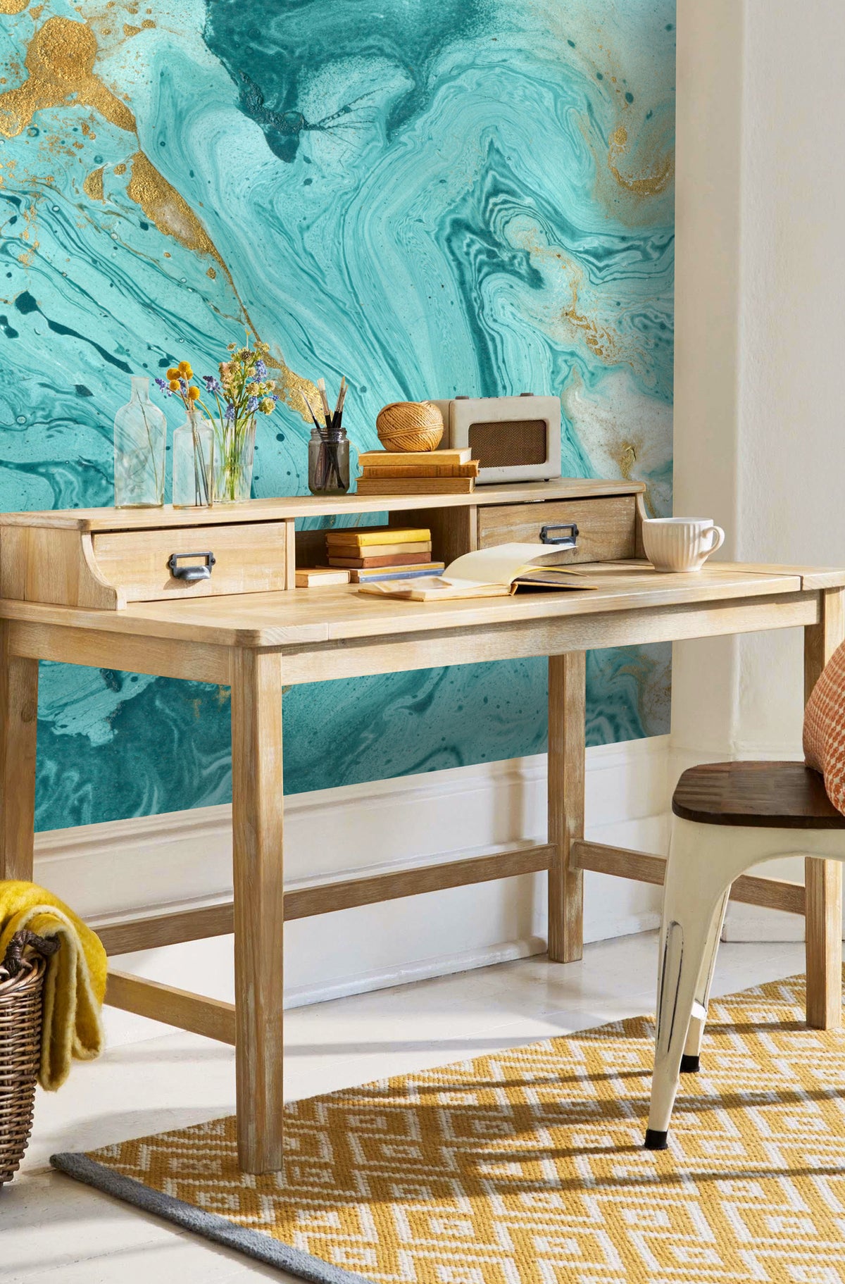 Turquoise Marble Panoramic Wallpaper
