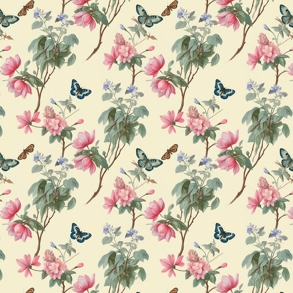 Papier peint -  Fleurs et papillons