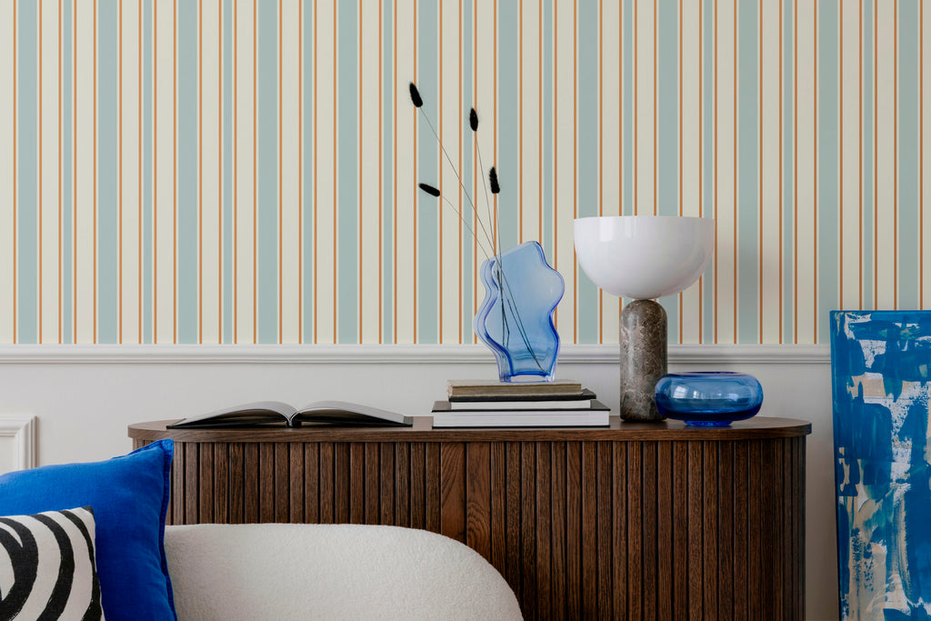 Papier peint à rayures Raphaël - Bleu or