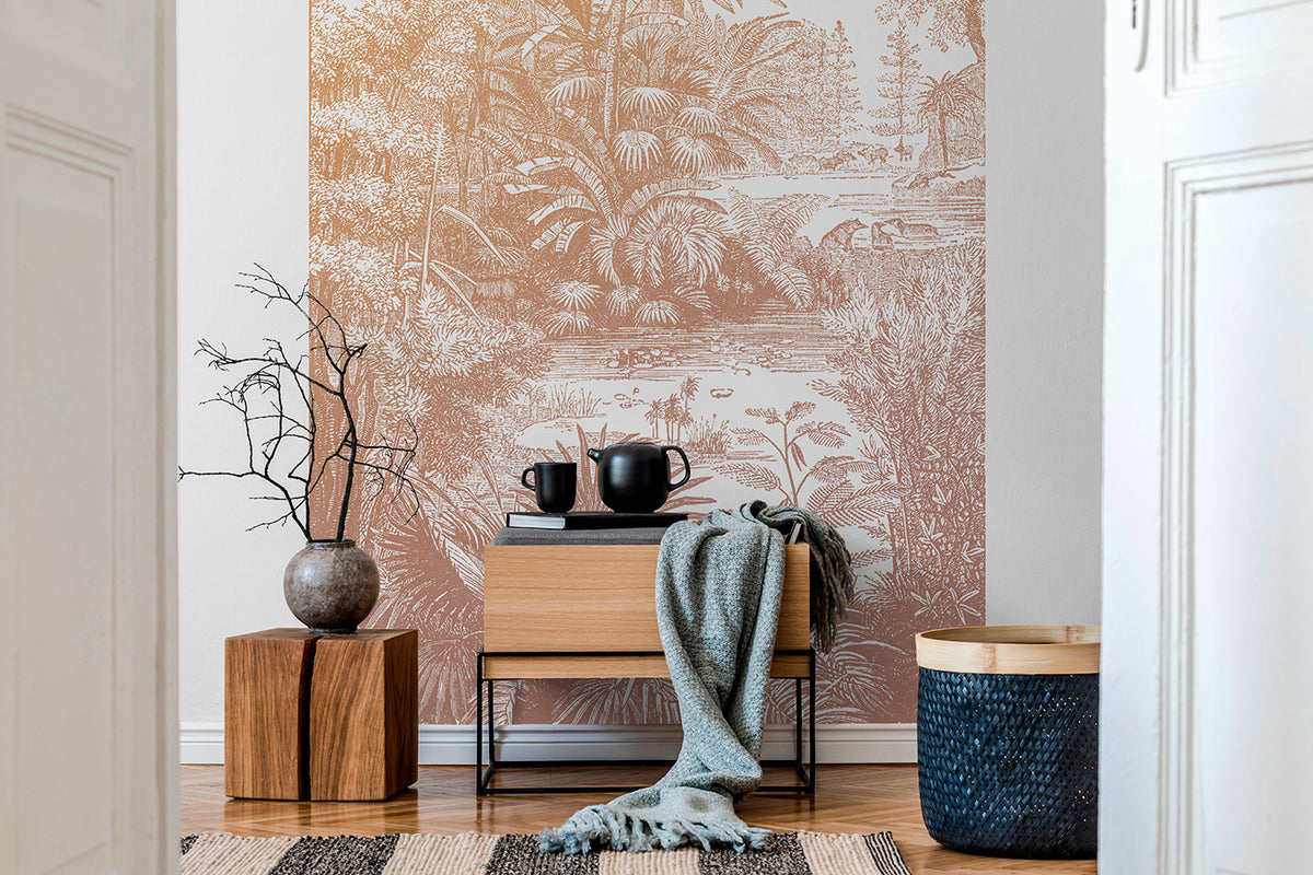 Papier peint panoramique Araucaria - Ocre Rose