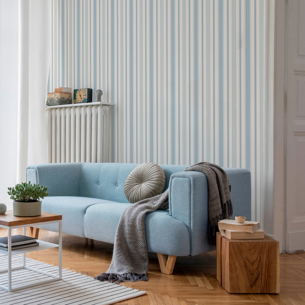 Papier peint à rayures Auguste - Bleu