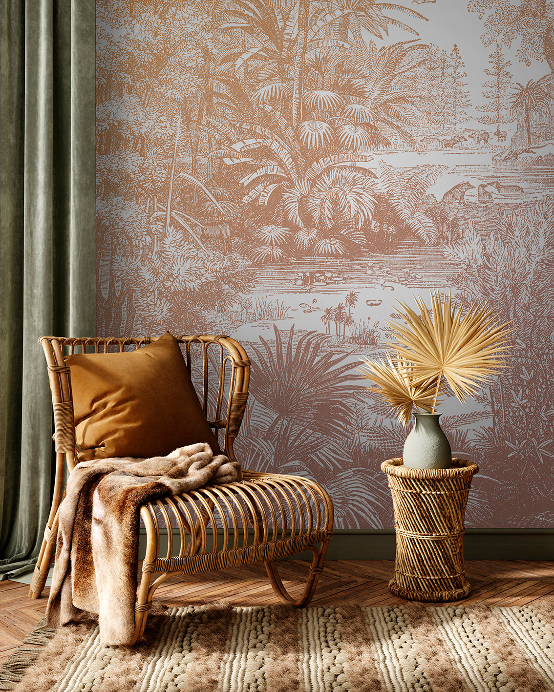 Papier peint panoramique Araucaria - Ocre Rose