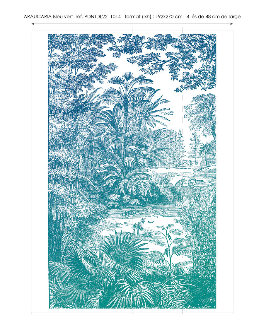Papier peint panoramique Araucaria - Bleu Vert