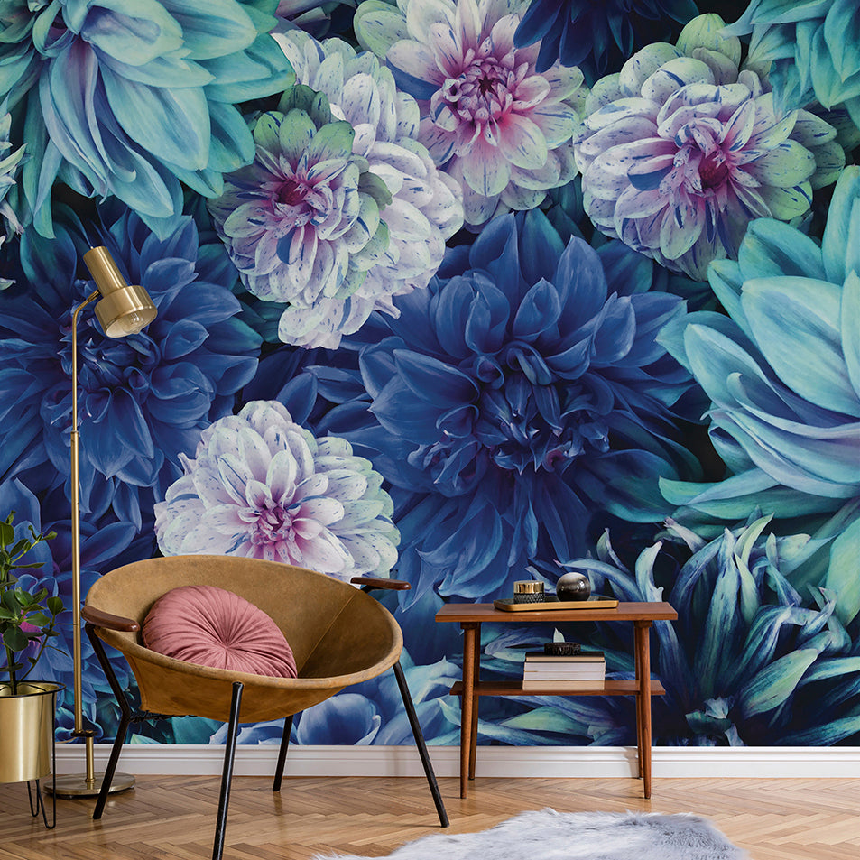 Papier peint panoramique Dahlia Bleu