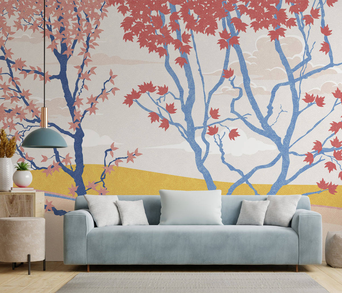 Papier peint panoramique Arbres Bleus