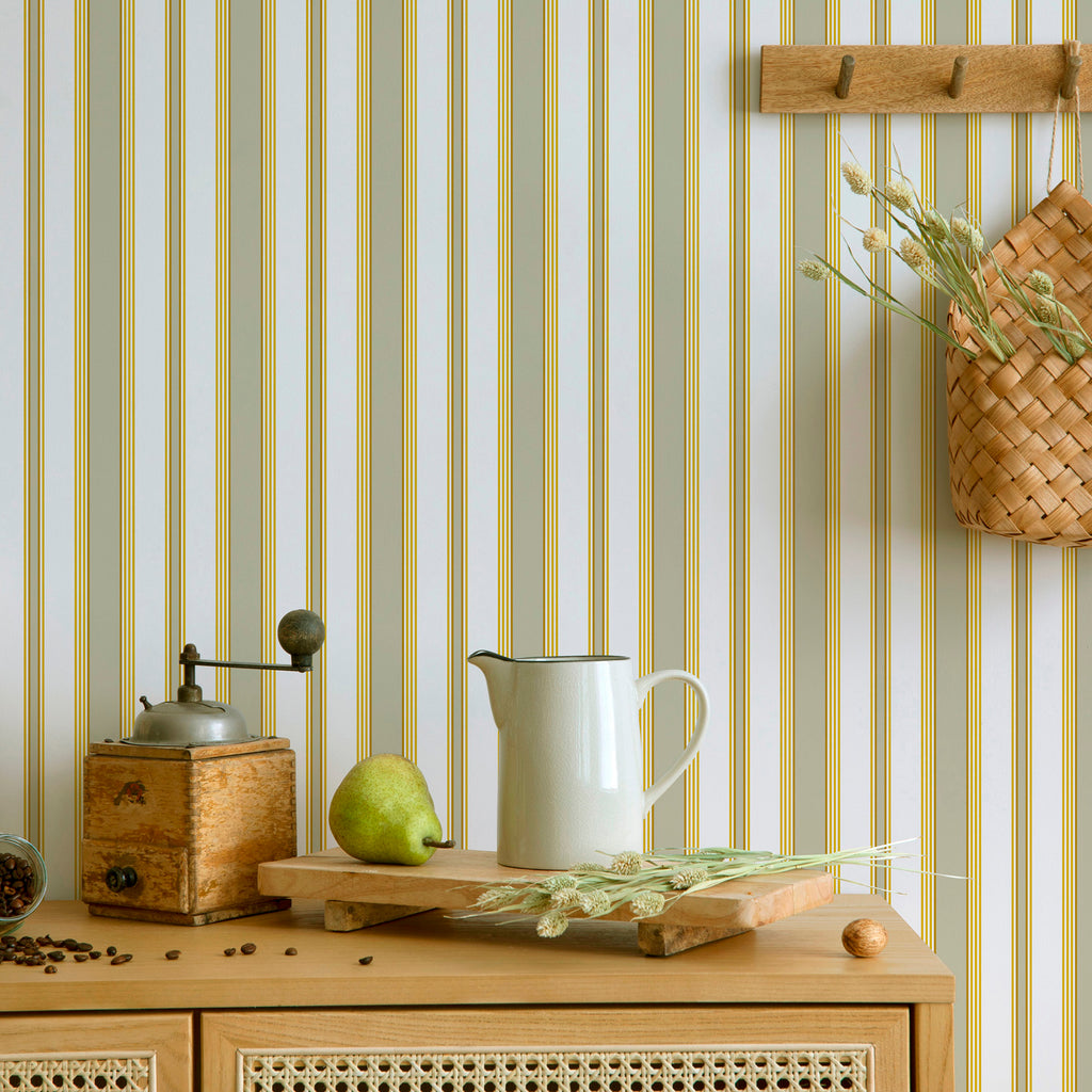 Papier peint à rayures Jeanne - Or kaki