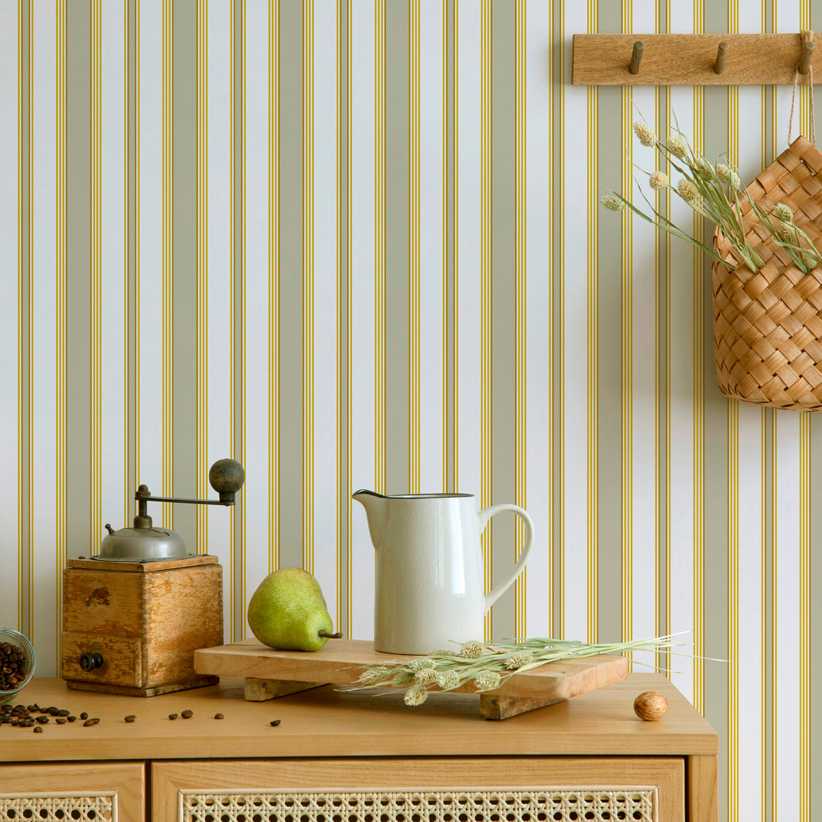 Papier peint à rayures Jeanne - Or kaki