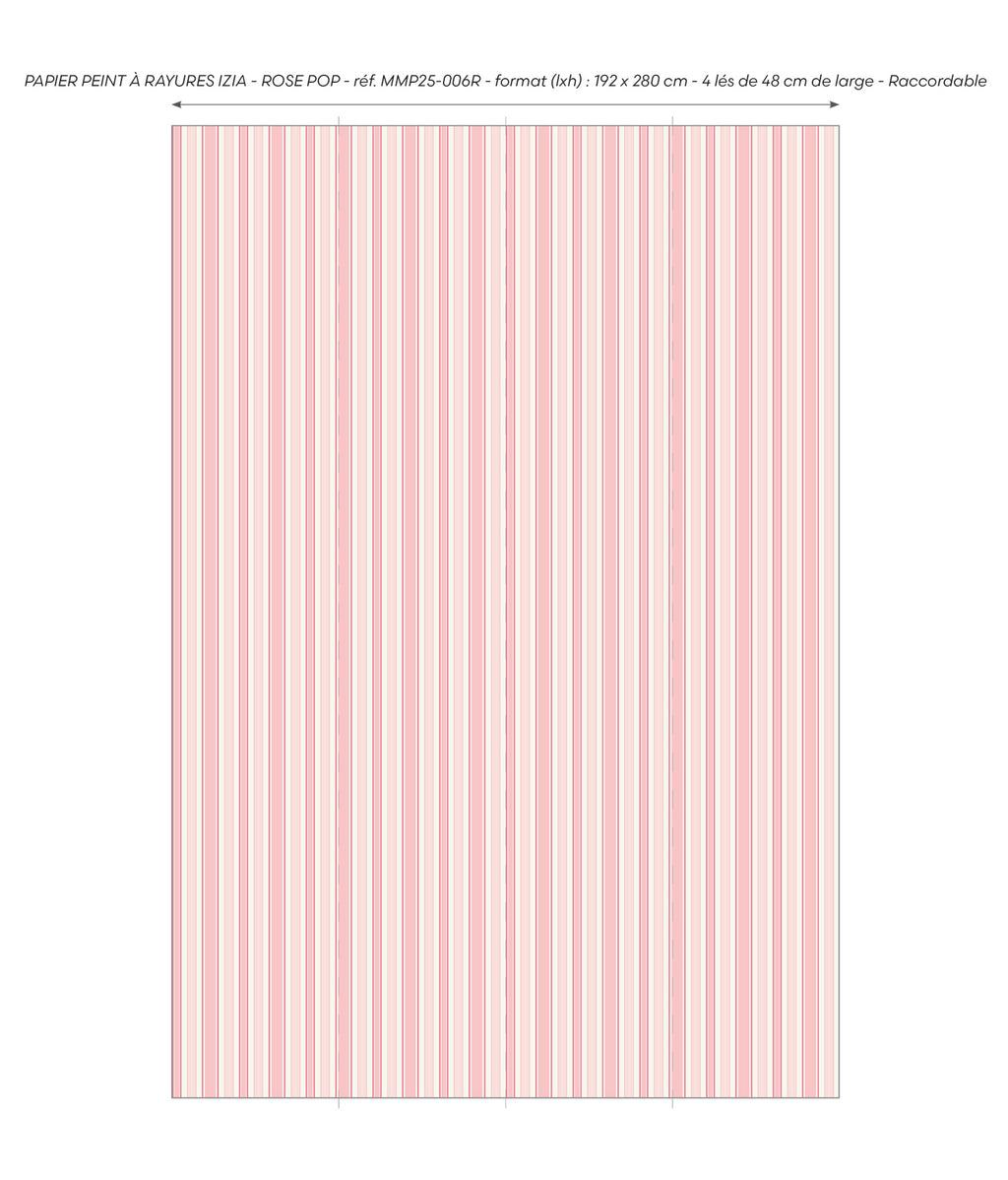 Papier peint à rayures Izia - Rose pop