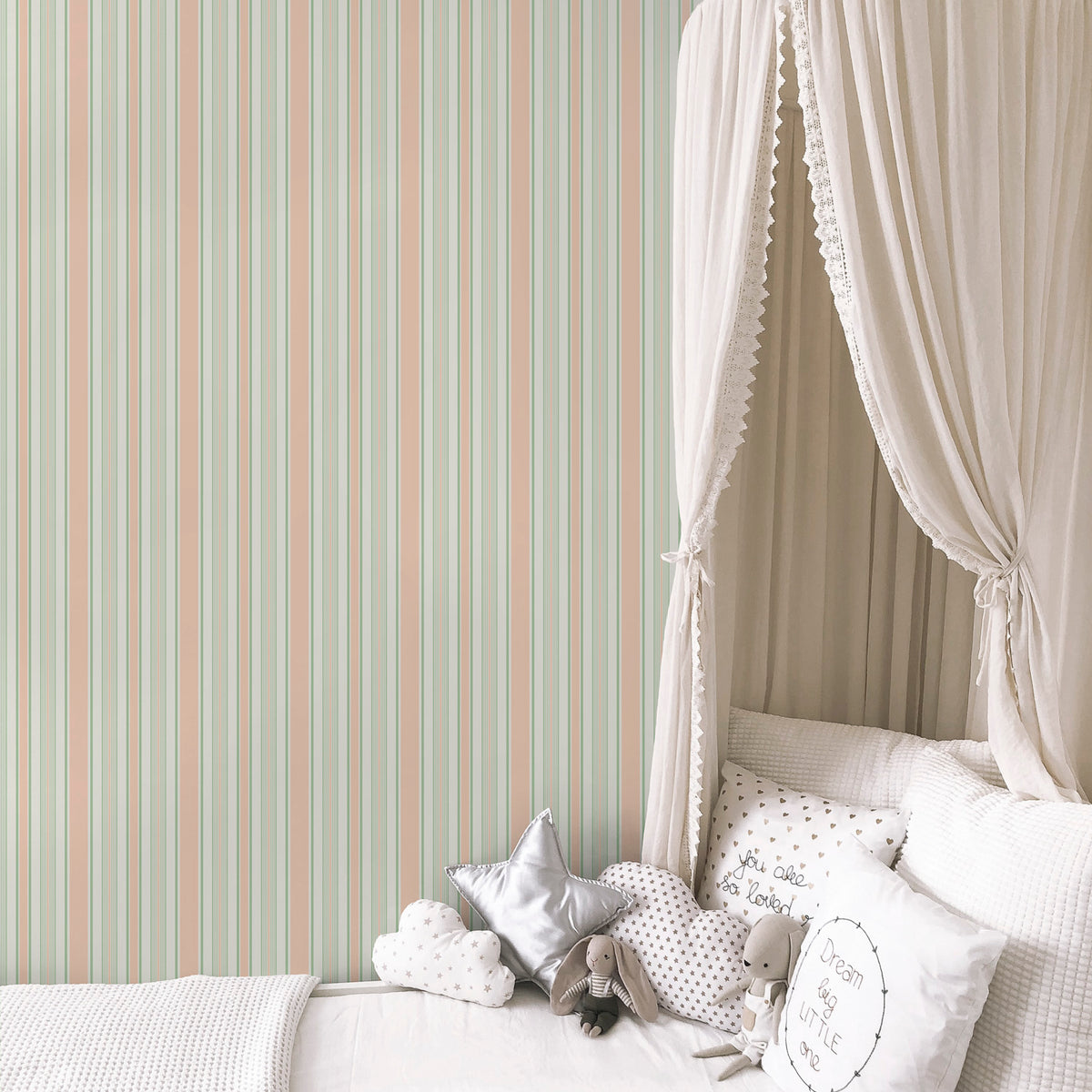 Papier peint à rayures Lilou - Rose vert