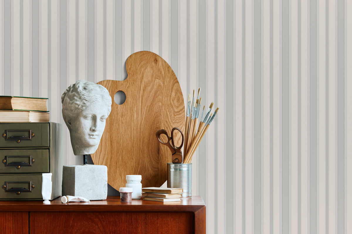 Papier peint à rayures Georges - Gris