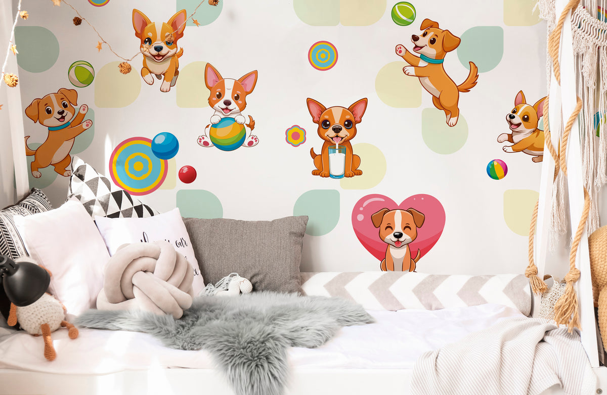 Papier peint panoramique -  Petits chiens coquins