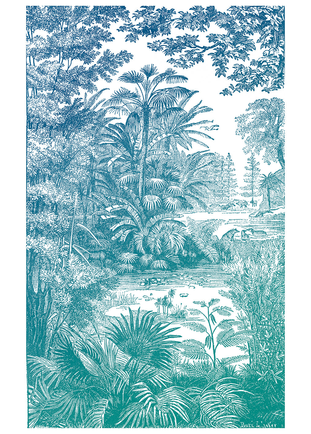 Papier peint panoramique Araucaria - Bleu Vert