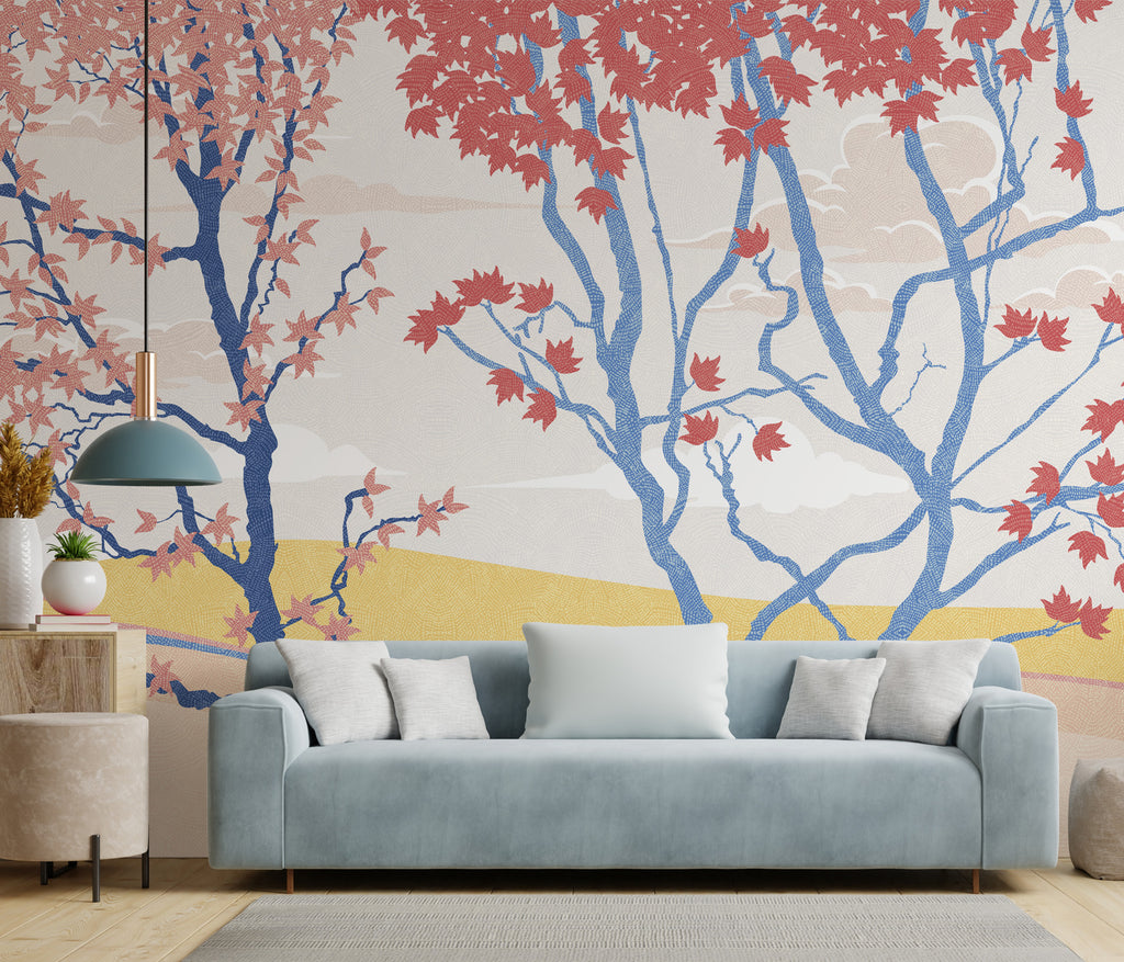 Papier peint panoramique Arbres Bleus