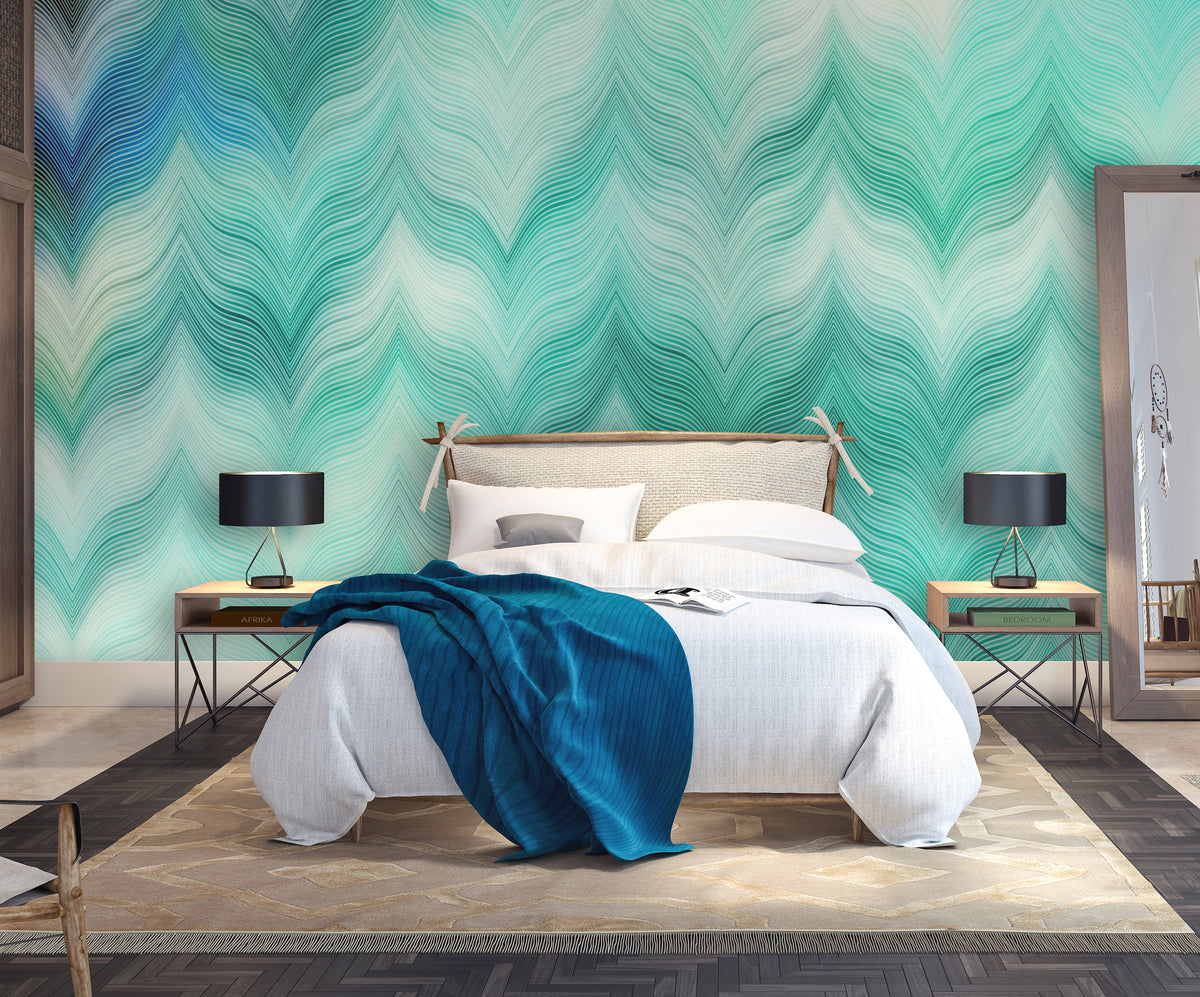 Papier peint panoramique Emerald Blue Waves