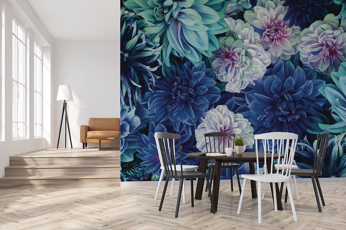 Papier peint panoramique Dahlia Bleu